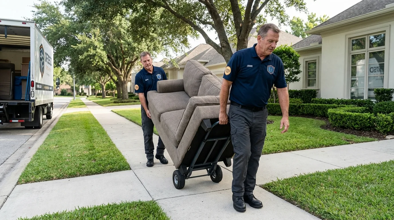 Local residential moving crew loading furniture in La Pine, OR